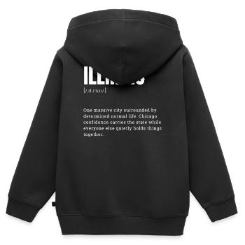 Style Illinois : Chicago confiant - Sweat Premium à capuche zippé enfant bio - noir - Dos - AI Model Kid Male (0cm)