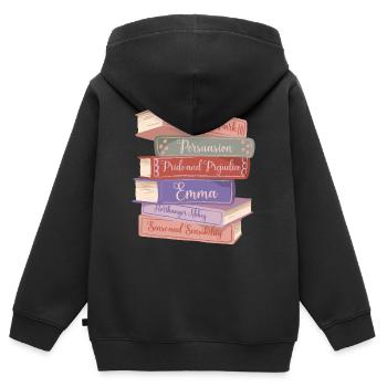 Jane Austens Romane V - Kinder Premium Organic Zip Hoodie - Schwarz - Hinten - AI Model Kid Male (0cm)