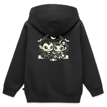 Nachtaktives, niedliches Vampirduo - Kinder Premium Organic Zip Hoodie - Schwarz - Hinten - AI Model Kid Male (0cm)