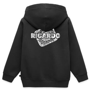 Ricardo en ventre de grossesse - Sweat Premium à capuche zippé enfant bio - noir - Dos - AI Model Kid Male (0cm)