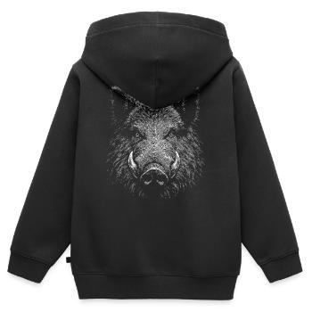 Portrait de sanglier sauvage dans le style linogravure - Sweat Premium à capuche zippé enfant bio - noir - Dos - AI Model Kid Male (0cm)