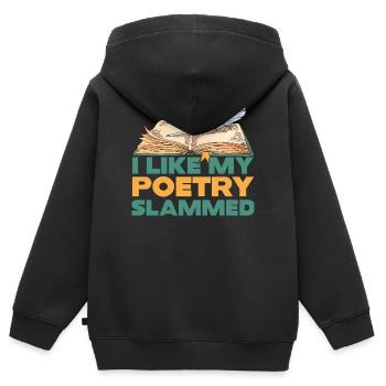 J’aime que ma poésie soit défoncée - Sweat Premium à capuche zippé enfant bio - noir - Dos - AI Model Kid Male (0cm)