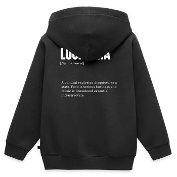 Louisiana Kulturexplosion Shirt - Kinder Premium Organic Zip Hoodie - Schwarz - Hinten - AI Model Kid Male (0cm)