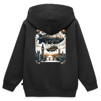 Hochfliegendes Luftschiff über London - Kinder Premium Organic Zip Hoodie - Schwarz - Hinten - AI Model Kid Male (0cm)