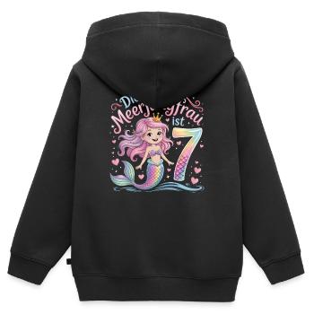 Cette sirène a 7 ans de filles - Sweat Premium à capuche zippé enfant bio - noir - Dos - AI Model Kid Male (0cm)