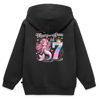 Cette sirène a 7 ans de filles - Sweat Premium à capuche zippé enfant bio - noir - Dos - AI Model Kid Male (0cm)