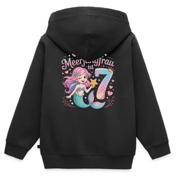 Cette sirène a 7 ans de filles - Sweat Premium à capuche zippé enfant bio - noir - Dos - AI Model Kid Male (0cm)