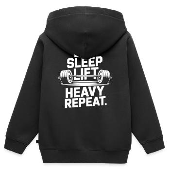 Gewichtheben Muskelaufbau Eat Sleep Lift Heavy  - Kinder Premium Organic Zip Hoodie - Schwarz - Hinten - AI Model Kid Male (0cm)