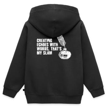 Feder erinnert an Slam-Poesie - Kinder Premium Organic Zip Hoodie - Schwarz - Hinten - AI Model Kid Male (0cm)