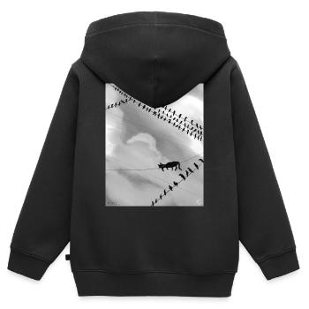 Chat monochrome sur lignes électriques - Sweat Premium à capuche zippé enfant bio - noir - Dos - AI Model Kid Male (0cm)