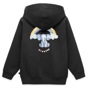 Aquarell Elefant unterm Regenbogen für Kinder - Kinder Premium Organic Zip Hoodie - Schwarz - Hinten - AI Model Kid Male (0cm)