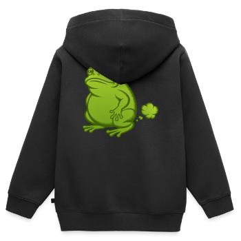 Furzender Frosch Pups Furz pupsen Kröte furzen  - Kinder Premium Organic Zip Hoodie - Schwarz - Hinten - AI Model Kid Male (0cm)