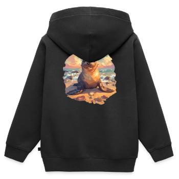 Seelöwen Seelöwe - Kinder Premium Organic Zip Hoodie - Schwarz - Hinten - AI Model Kid Male (0cm)