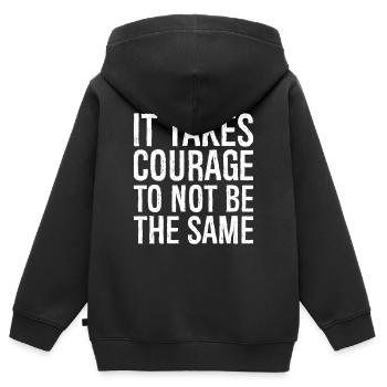 Es erfordert Mut, nicht mehr derselbe zu sein - Kinder Premium Organic Zip Hoodie - Schwarz - Hinten - AI Model Kid Male (0cm)