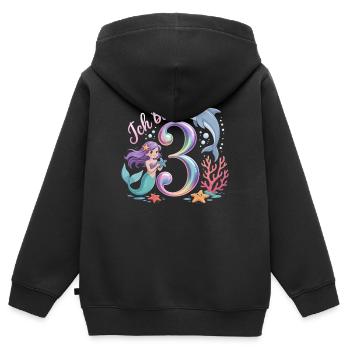 Ich Bin 3 Meerjungfrauen Mädchen 3. Geburtstag - Kinder Premium Organic Zip Hoodie - Schwarz - Hinten - AI Model Kid Male (0cm)