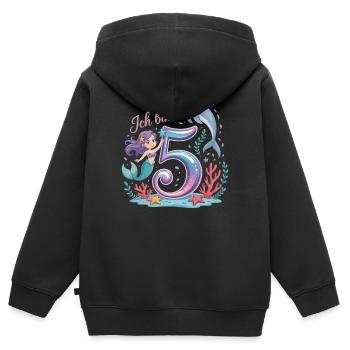 Je suis 5e anniversaire de la fille des 5 sirènes - Sweat Premium à capuche zippé enfant bio - noir - Dos - AI Model Kid Male (0cm)