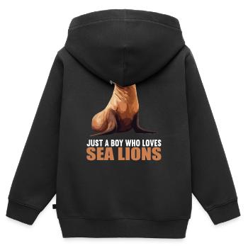 Seelöwen Seelöwe - Kinder Premium Organic Zip Hoodie - Schwarz - Hinten - AI Model Kid Male (0cm)