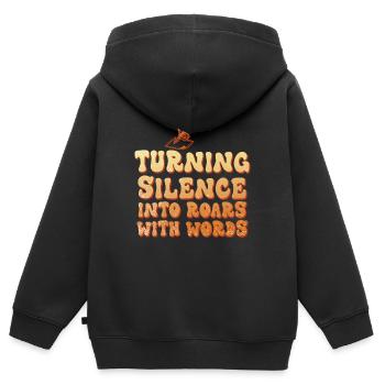 Stille in Brüllen mit Worten verwandeln - Kinder Premium Organic Zip Hoodie - Schwarz - Hinten - AI Model Kid Male (0cm)