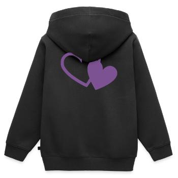 Cœur violet deux cœurs violets cadeau - Sweat Premium à capuche zippé enfant bio - noir - Dos - AI Model Kid Male (0cm)