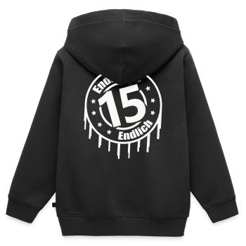 Endlich 15 - Kinder Premium Organic Zip Hoodie - Schwarz - Hinten - AI Model Kid Male (0cm)