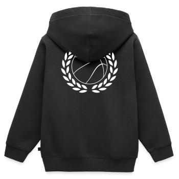 Emblème de la couronne de laurier de basket dans la couronne de laurier - Sweat Premium à capuche zippé enfant bio - noir - Dos - AI Model Kid Male (0cm)