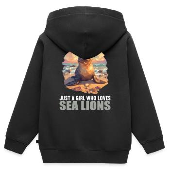 Seelöwen Seelöwe - Kinder Premium Organic Zip Hoodie - Schwarz - Hinten - AI Model Kid Male (0cm)