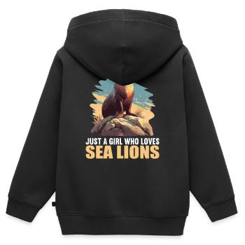 Seelöwen Seelöwe - Kinder Premium Organic Zip Hoodie - Schwarz - Hinten - AI Model Kid Male (0cm)