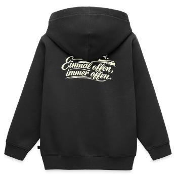 Einmal offen, immer offen  Cabrio Spruch Retro - Kinder Premium Organic Zip Hoodie - Schwarz - Hinten - AI Model Kid Male (0cm)