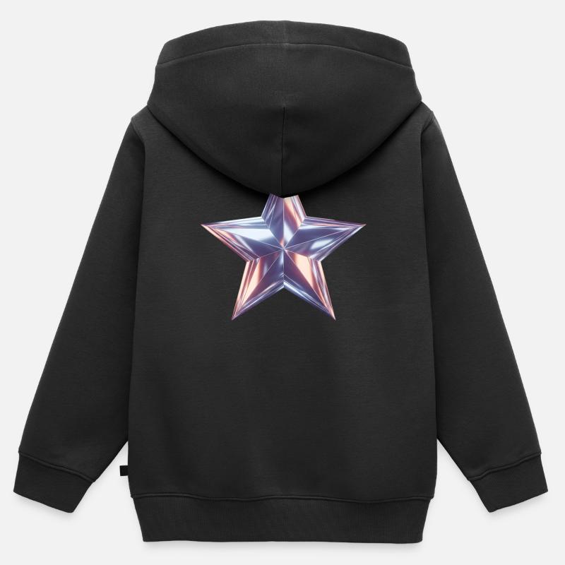 Étoile Métallique Lumière Violette - Sweat Premium à capuche zippé enfant bio - noir