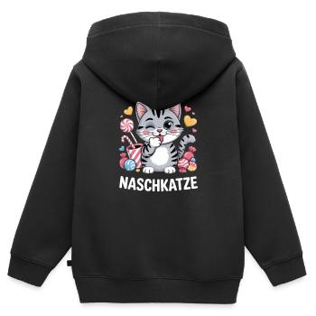 Suesse Naschkatze Katze Mit Bonbons - Kinder Premium Organic Zip Hoodie - Schwarz - Hinten - AI Model Kid Male (0cm)