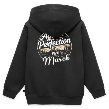 Présent d’anniversaire mars 1970 - Sweat Premium à capuche zippé enfant bio - noir - Dos - AI Model Kid Male (0cm)