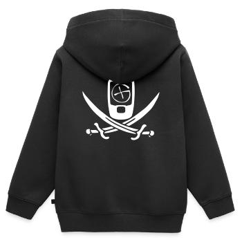 Géocaching Drapeau Pirate Blanc - Sweat Premium à capuche zippé enfant bio - noir - Dos - AI Model Kid Male (0cm)