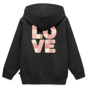 J’adore le design de patchwork rose Trend Design - Sweat Premium à capuche zippé enfant bio - noir - Dos - AI Model Kid Male (0cm)
