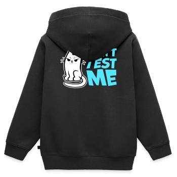 Ne me teste pas, chat coquin, citation drôle : logo - Sweat Premium à capuche zippé enfant bio - noir - Dos - AI Model Kid Male (0cm)