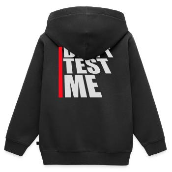 Ne me teste pas coquine, citation drôle de logo - Sweat Premium à capuche zippé enfant bio - noir - Dos - AI Model Kid Male (0cm)