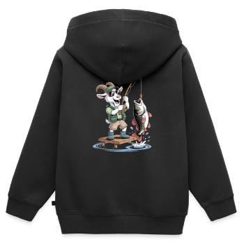Chèvre de pêche amusante avec une grosse prise de poisson - Sweat Premium à capuche zippé enfant bio - noir - Dos - AI Model Kid Male (0cm)