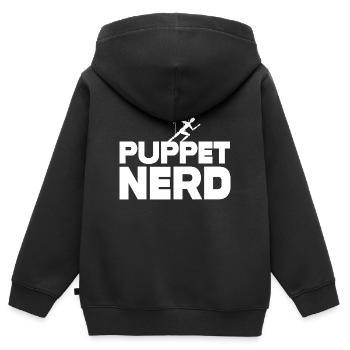 Marionnette nerd marionnette - Sweat Premium à capuche zippé enfant bio - noir - Dos - AI Model Kid Male (0cm)