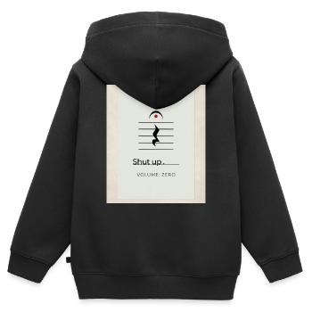 Tais-toi – Volume Zéro Minimaliste Design - Sweat Premium à capuche zippé enfant bio - noir - Dos - AI Model Kid Male (0cm)