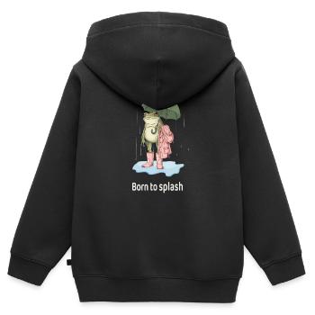 Cooler Frosch im Regen- Born to splash  - Kinder Premium Organic Zip Hoodie - Schwarz - Hinten - AI Model Kid Male (0cm)