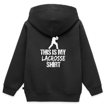 Das ist meine Lacrosse-Shirt-Cricket-Silhouette - Kinder Premium Organic Zip Hoodie - Schwarz - Hinten - AI Model Kid Male (0cm)