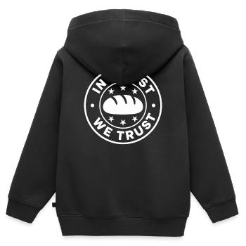 Dans le logo du pain Crust We Trust - Sweat Premium à capuche zippé enfant bio - noir - Dos - AI Model Kid Male (0cm)