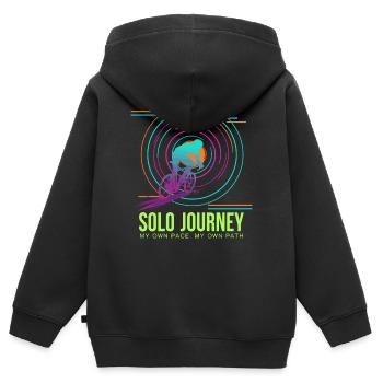 Voyage Solo Cycliste Néon - Sweat Premium à capuche zippé enfant bio - noir - Dos - AI Model Kid Male (0cm)