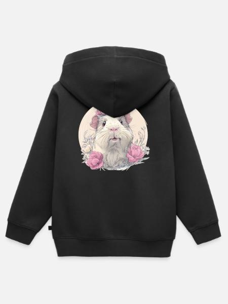 Meerschweinchen mit Blumen - Kinder Premium Organic Zip Hoodie - Schwarz