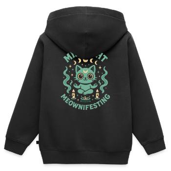 Mitternacht Meownifesting | Creepy Cute - Kinder Premium Organic Zip Hoodie - Schwarz - Hinten - AI Model Kid Male (0cm)