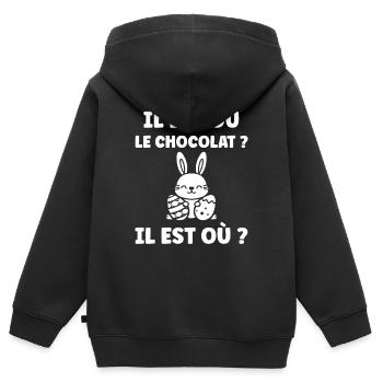 Wo ist die Schokolade? - Kinder Premium Organic Zip Hoodie - Schwarz - Hinten - AI Model Kid Male (0cm)