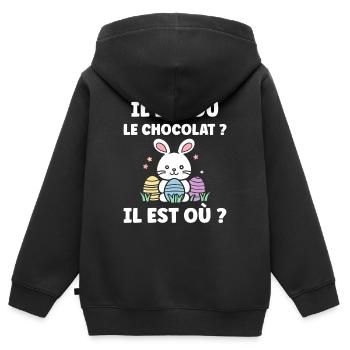 Wo ist die Schokolade? - Kinder Premium Organic Zip Hoodie - Schwarz - Hinten - AI Model Kid Male (0cm)