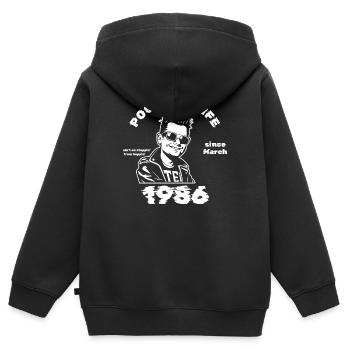 40. Geburtstag Pogo for life since 03/1986 - Kinder Premium Organic Zip Hoodie - Schwarz - Hinten - AI Model Kid Male (0cm)