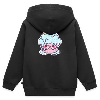 Cupcake Kawaii avec glaçage bleu - Sweat Premium à capuche zippé enfant bio - noir - Dos - AI Model Kid Male (0cm)