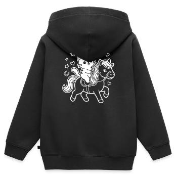 Kawaii Katze auf Pferd - Kinder Premium Organic Zip Hoodie - Schwarz - Hinten - AI Model Kid Male (0cm)