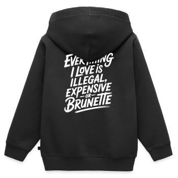 Everything I Love Is Illegal Expensive Or Brunette - Kinder Premium Organic Zip Hoodie - Schwarz - Hinten - AI Model Kid Male (0cm)